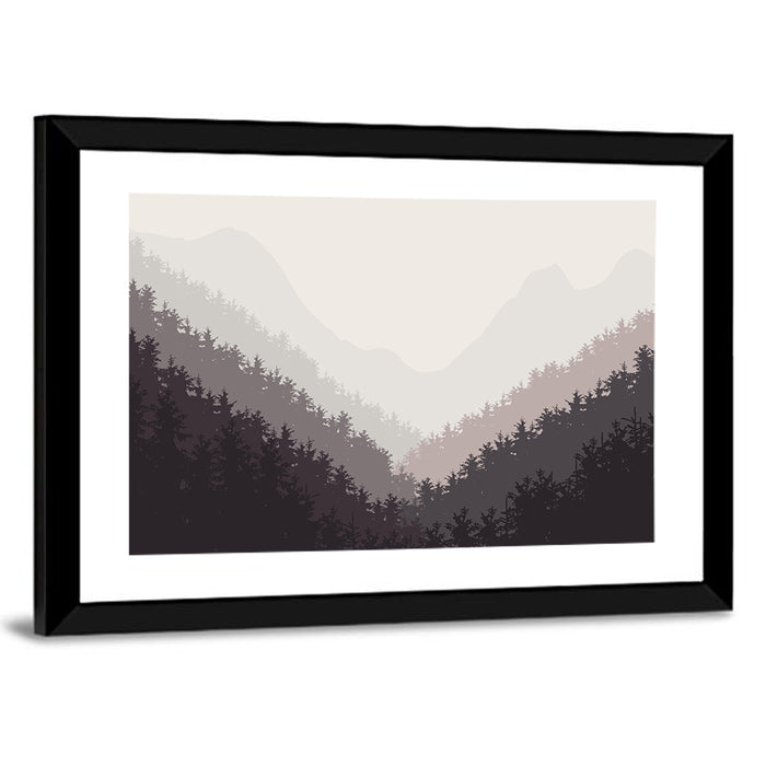 Misty Mountain Valley Illustration Wall Art as a framed print