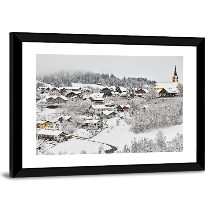 Oberstaufen Winter Village Wall Art as a framed print