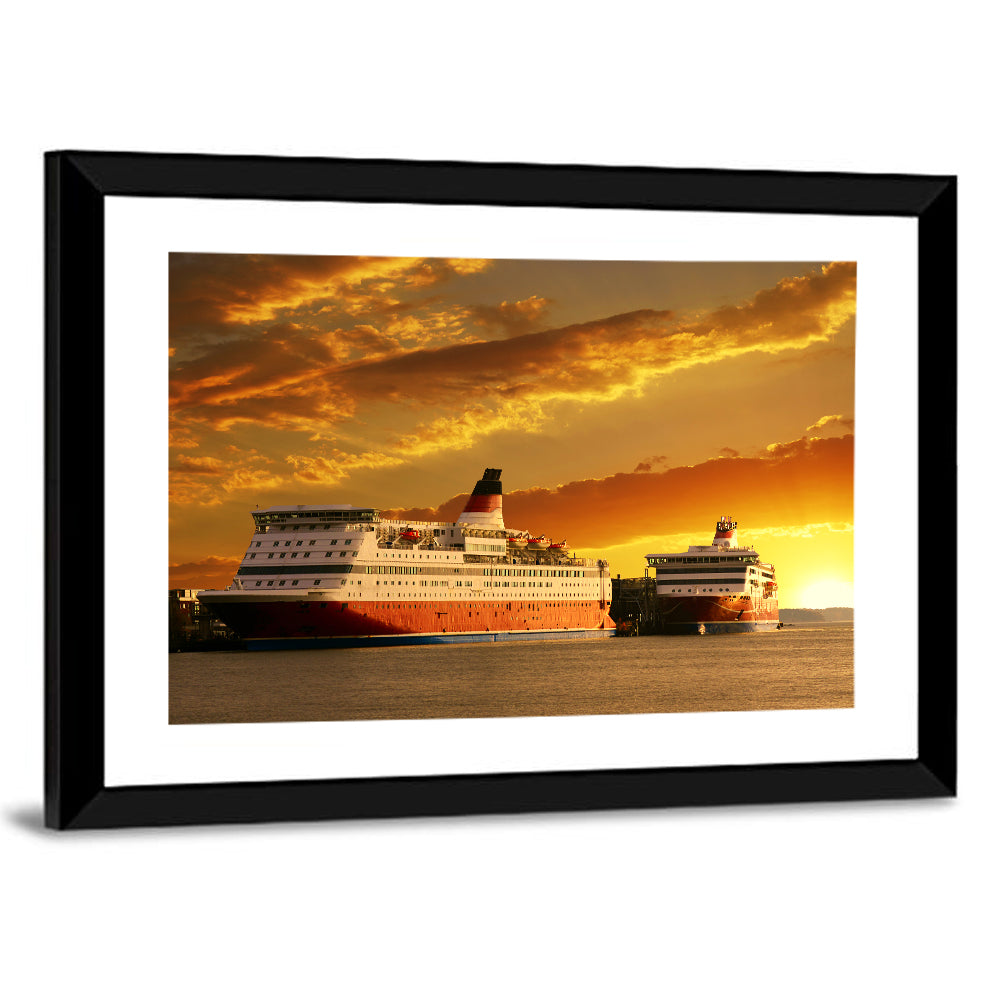 Red-hulled Cruise Ships at Dusk Wall Art
