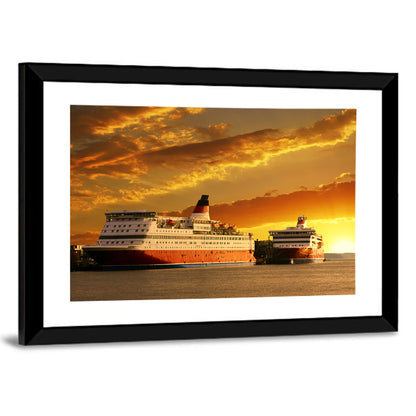 Red-hulled Cruise Ships at Dusk Wall Art