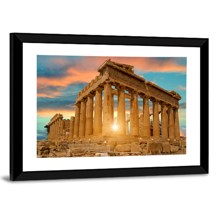 Parthenon at Sunset Wall Art as a framed print