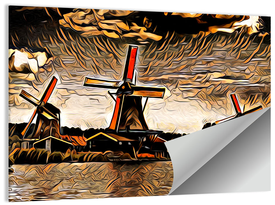 Retro Windmills at Sunset Wall Art
