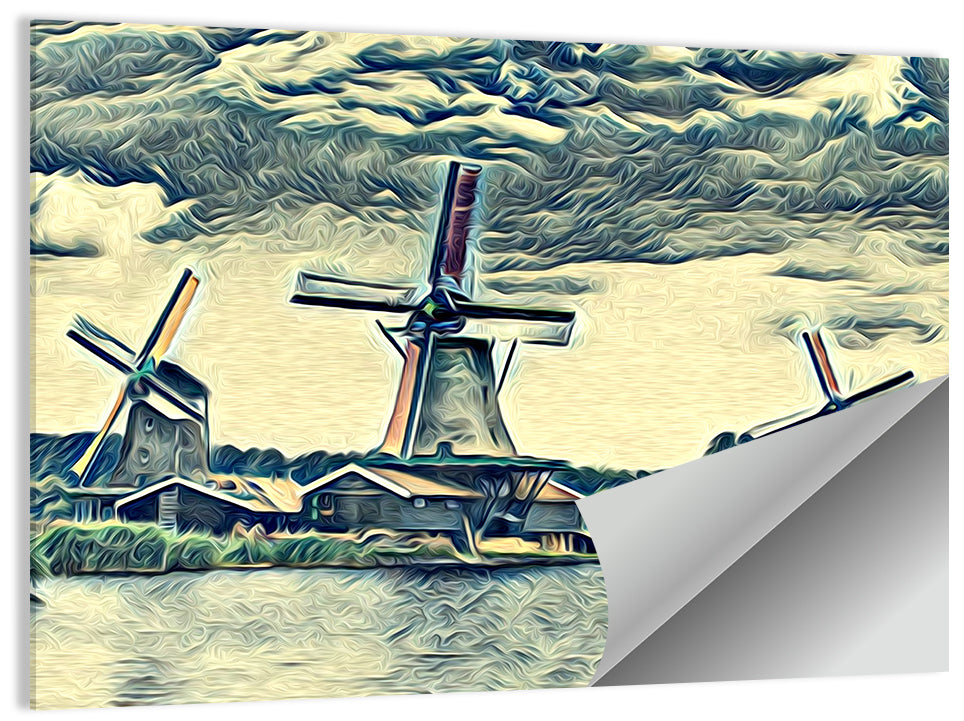 Three Vintage Windmills Wall Art