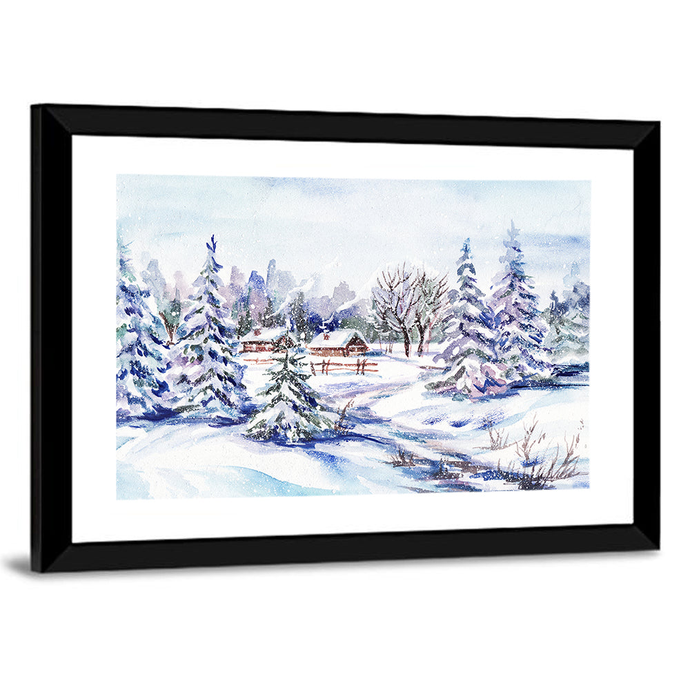 Snowy Village Path Wall Art
