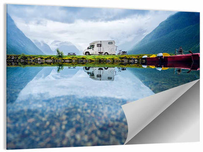 Motorhome by Mountain Lake Wall Art
