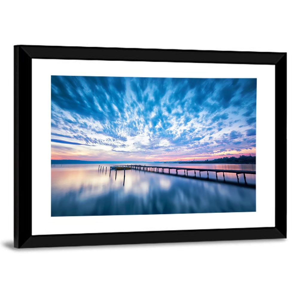 Cloudy Lake Pier at Dusk Wall Art