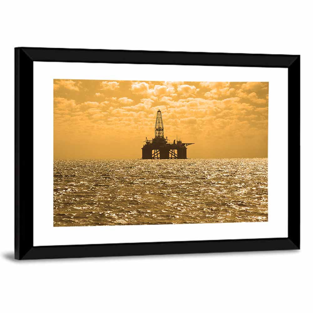 Sunset Oil Rig Silhouette Wall Art