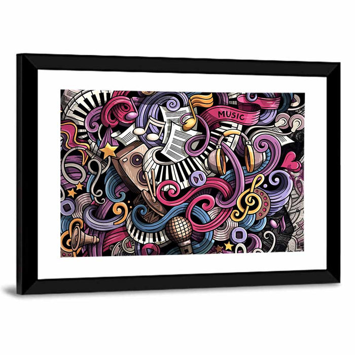 Music Doodle Illustration Wall Art as a framed print