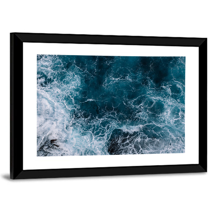 Aerial Swirling Ocean Waves Wall Art as a framed print