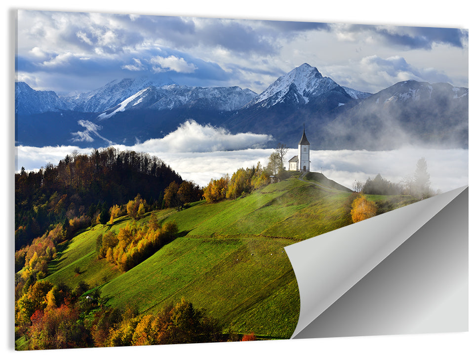 Jamnik Church on Misty Hill Wall Art