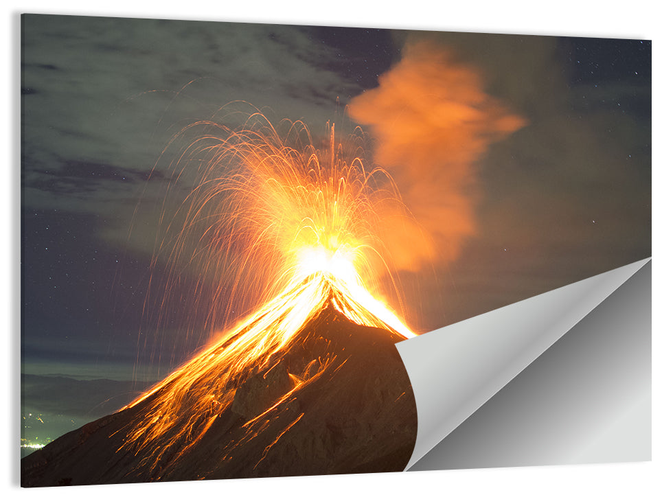 Starry Night Volcano Eruption Wall Art