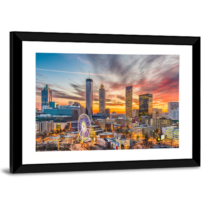 Atlanta Skyline with Skyview Wheel Wall Art as a framed print