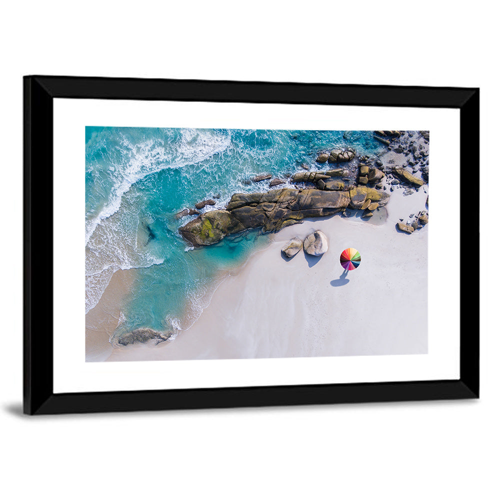 Aerial Beach with Rainbow Umbrella Wall Art