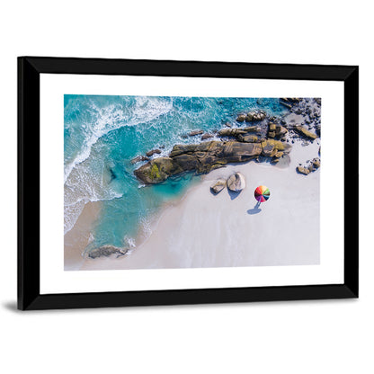Aerial Beach with Rainbow Umbrella Wall Art