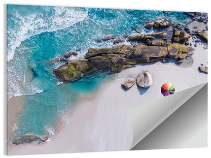 Aerial Beach with Rainbow Umbrella Wall Art
