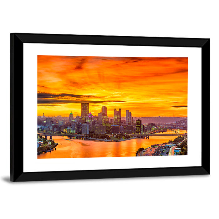 Pittsburgh Skyline at the Point Wall Art as a framed print
