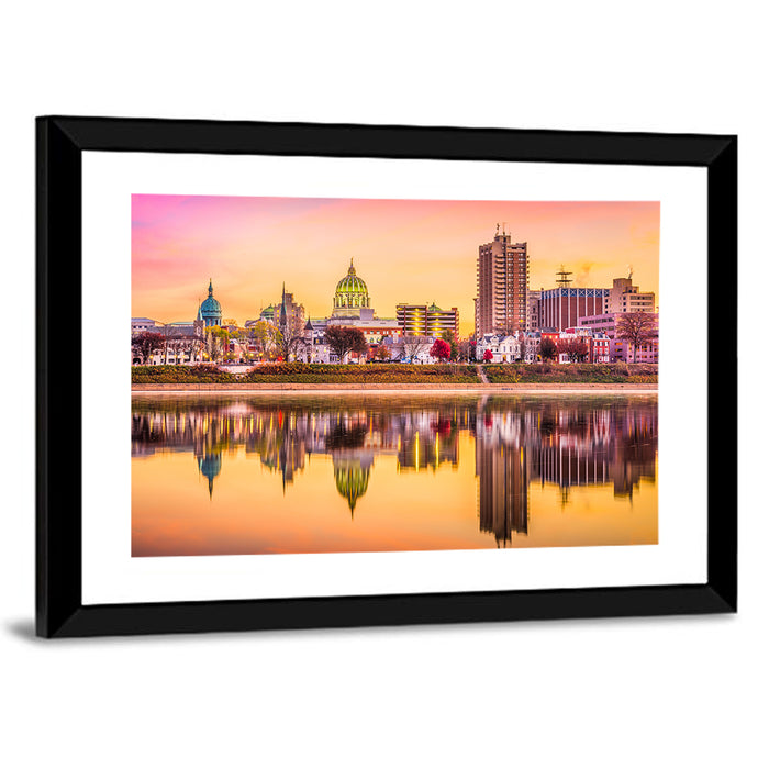 Harrisburg Golden Hour Skyline Wall Art as a framed print
