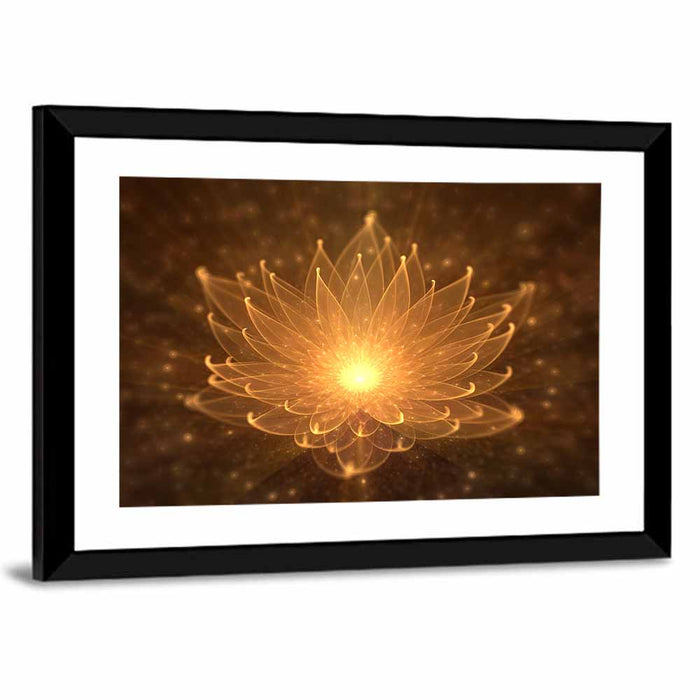 Golden Lotus Illustration Wall Art as a framed print