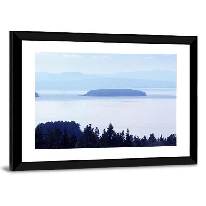 Dalarna Mist with Lighthouse Wall Art as a framed print