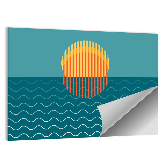 Teal Ocean Sunset Illustration Wall Art as a poster print