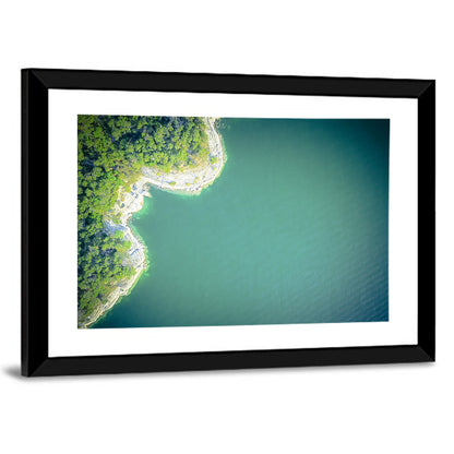 L-shaped Coastline Over Teal Lake Wall Art