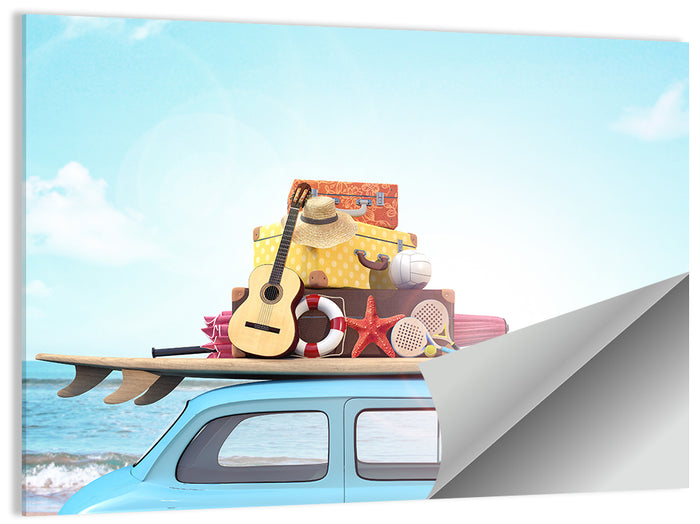 Vintage Car with Surfboard Wall Art as a poster print
