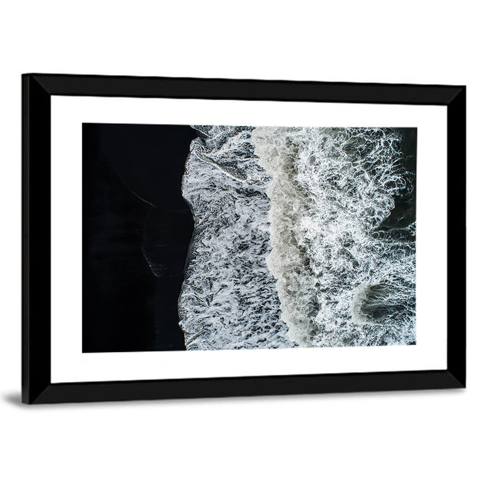 Aerial Black Sand Shoreline Wall Art as a framed print