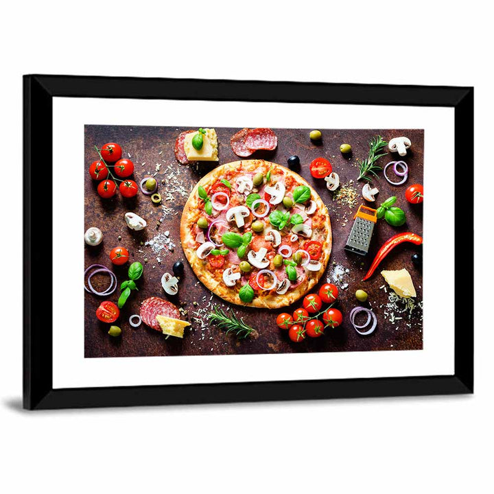 Rustic Italian Pizza Flat Lay Wall Art
