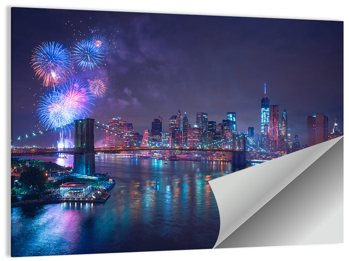 Fireworks Over Brooklyn Bridge Wall Art as a poster print