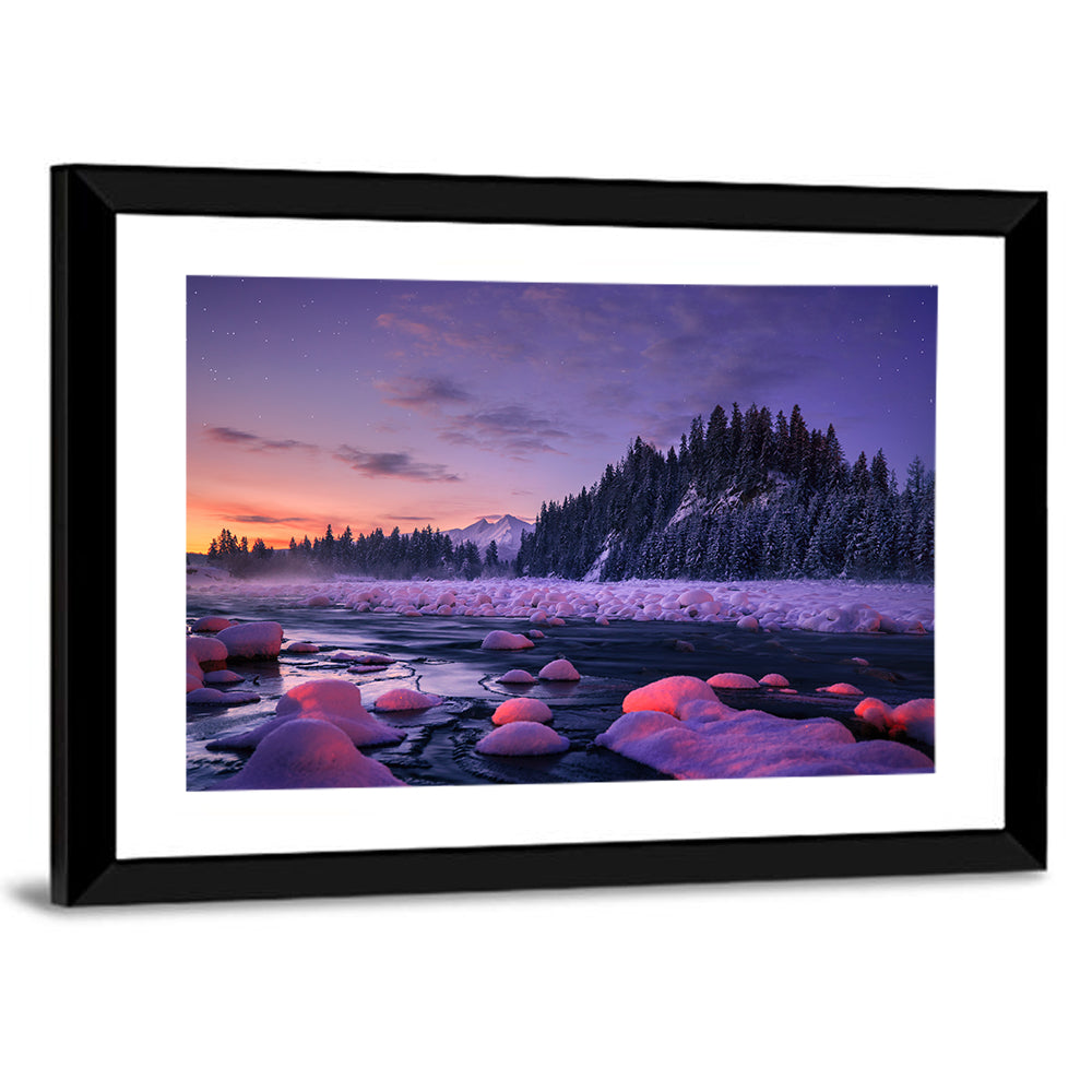 Twilight River and Snowy Pines Wall Art