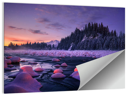 Twilight River and Snowy Pines Wall Art