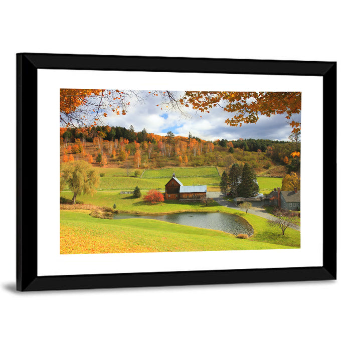 Vermont Barn by Pond Wall Art as a framed print