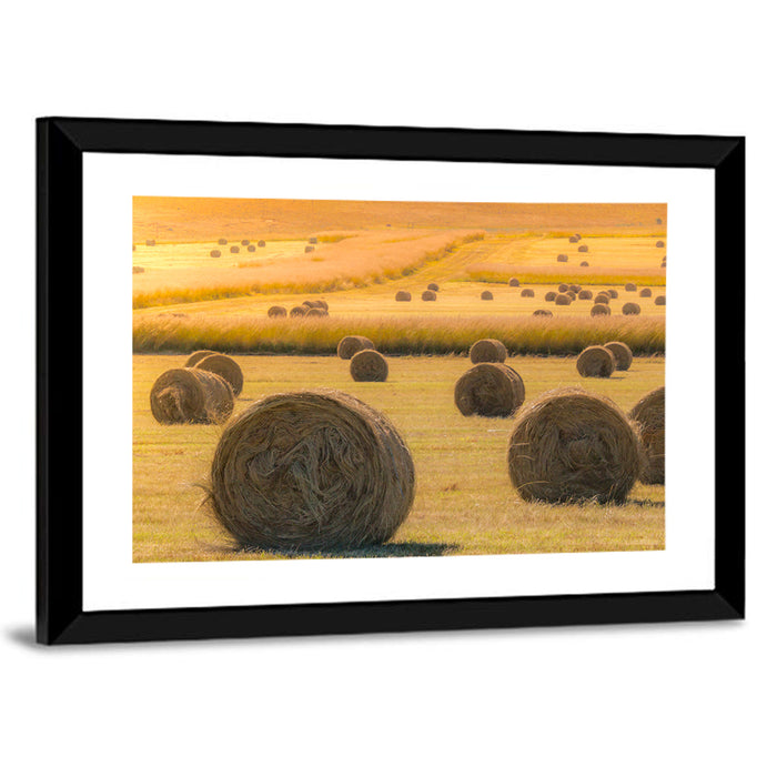 Hay Bales at Golden Hour Wall Art as a framed print