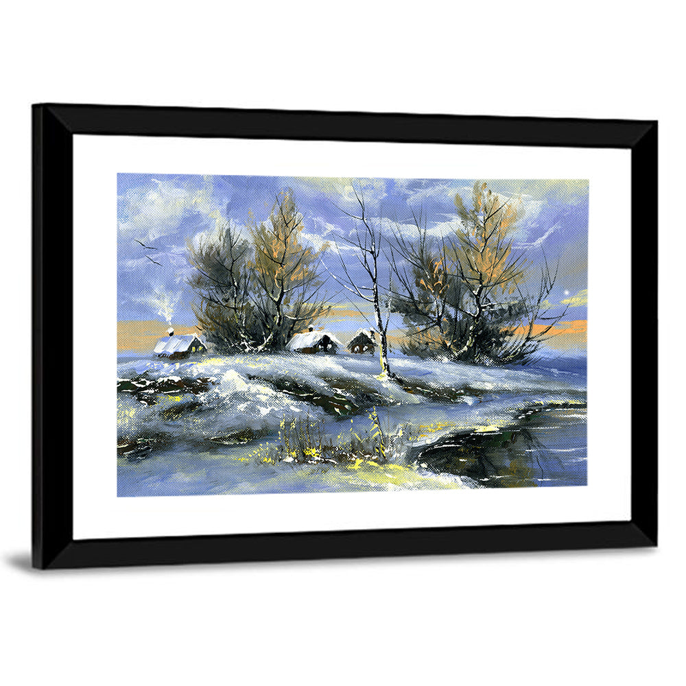 Twilight Winter Lake Houses Wall Art