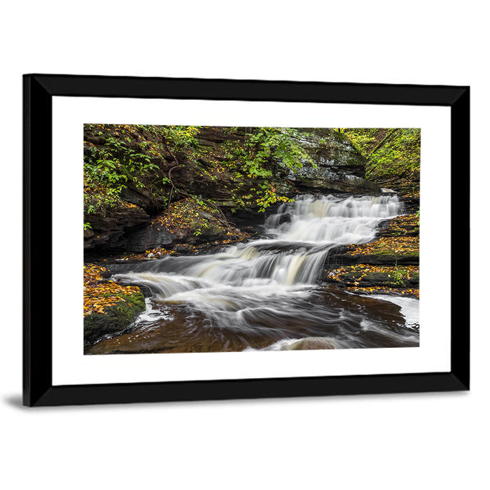 Cascading Autumn Waterfall Wall Art as a framed print