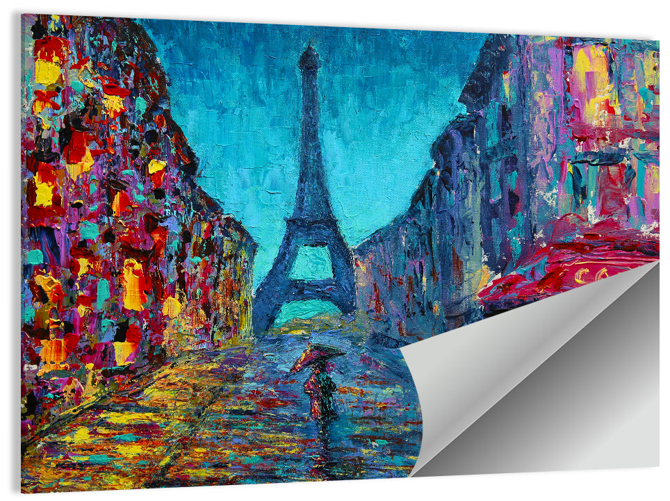 Rainy Paris Street with Eiffel Tower Wall Art