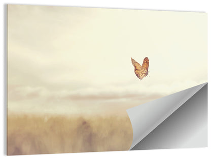 Monarch Over Beige Field Wall Art
