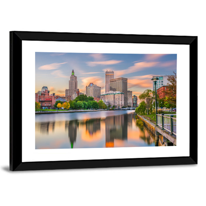 Providence Golden Hour Skyline Wall Art as a framed print