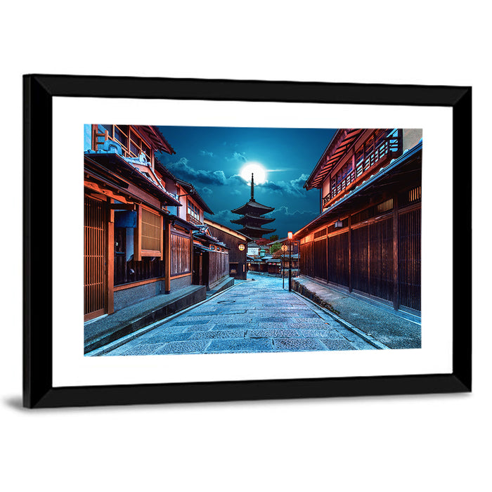 Moonlit Sannen Zaka Kyoto Wall Art as a framed print