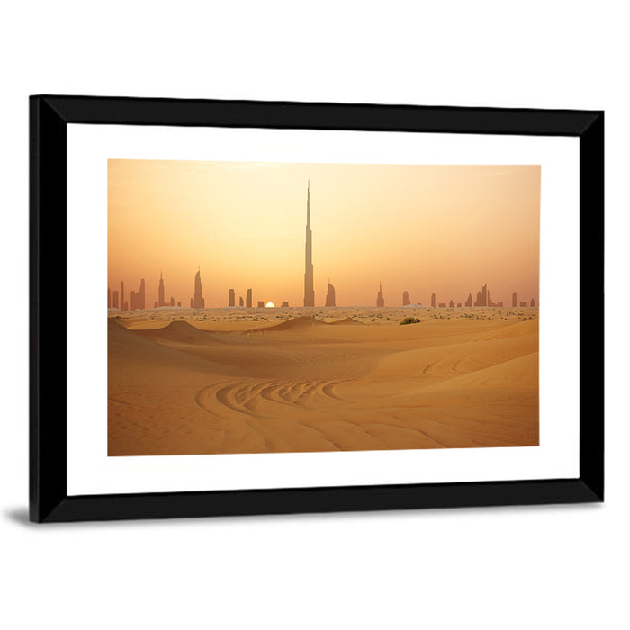 Dubai Skyline at Sunset Wall Art as a framed print