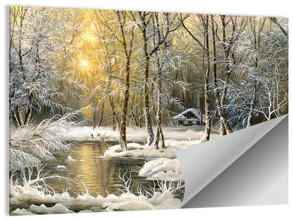 Sunlit Winter Cabin Wall Art