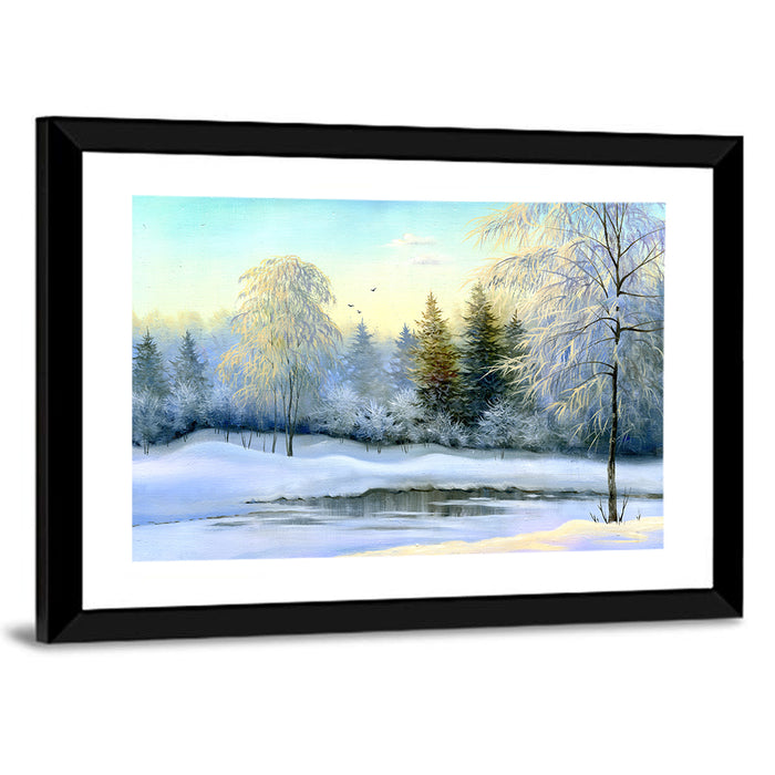 Frozen Lake Reflection Wall Art as a framed print