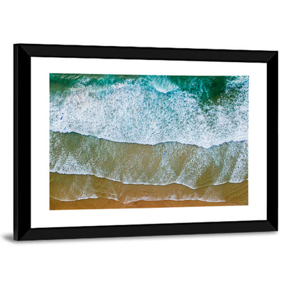 Aerial Teal Beach with Surfers Wall Art