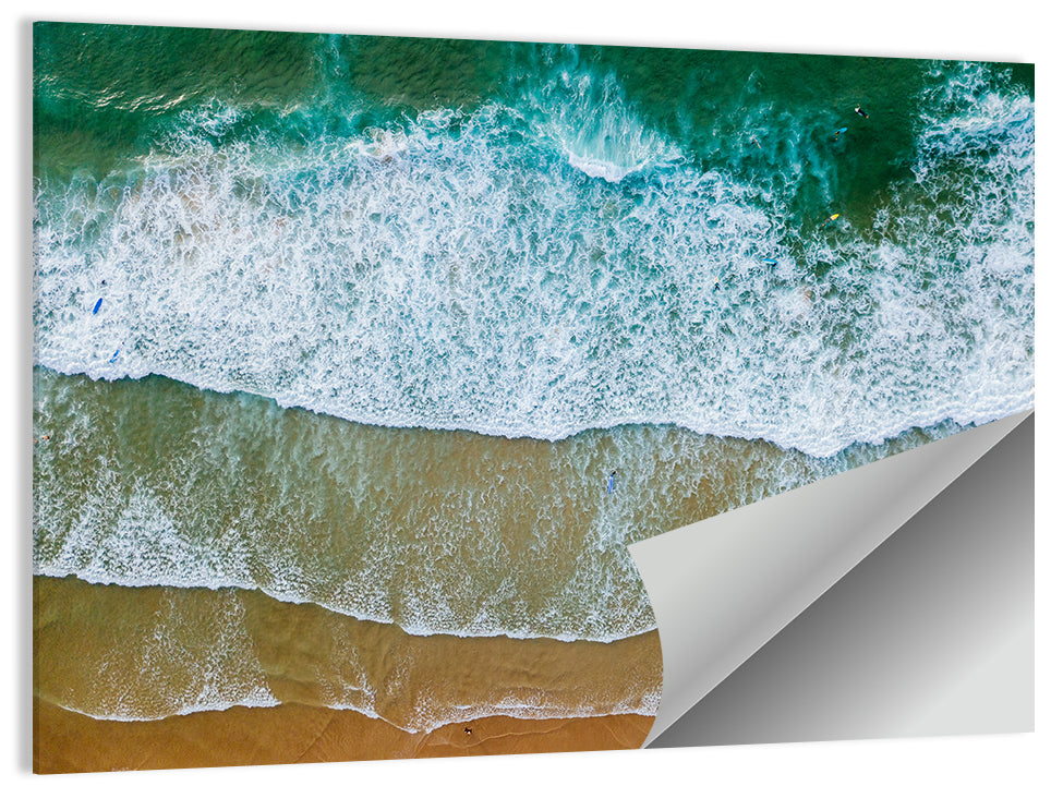 Aerial Teal Beach with Surfers Wall Art