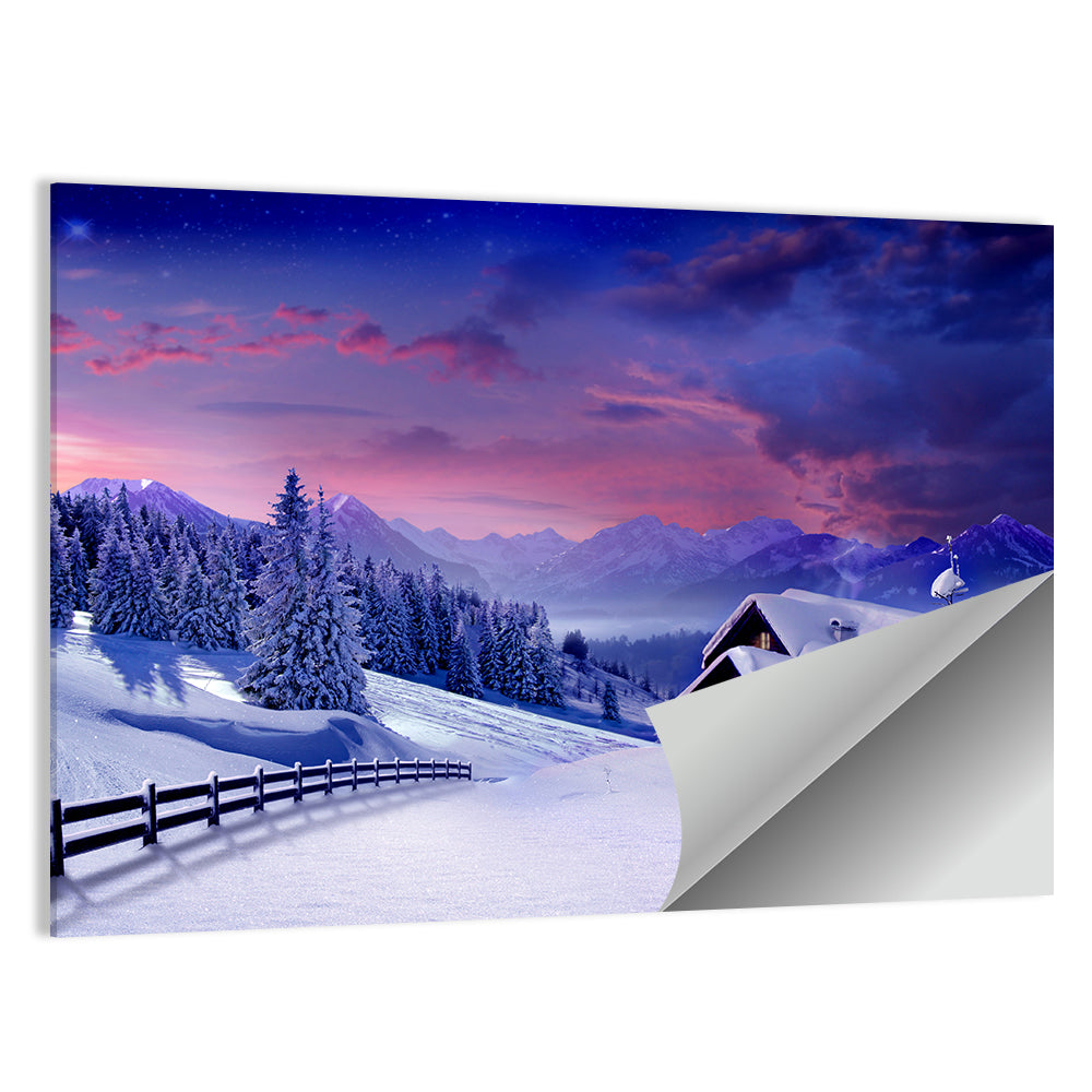 Snowy Mountain Cabin Wall Art