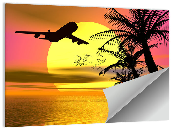Wide-body Airplane Over Caribbean Dusk Wall Art as a poster print