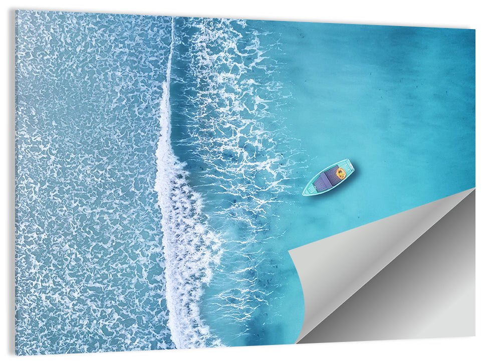 Lone Boat Over Turquoise Waves Wall Art