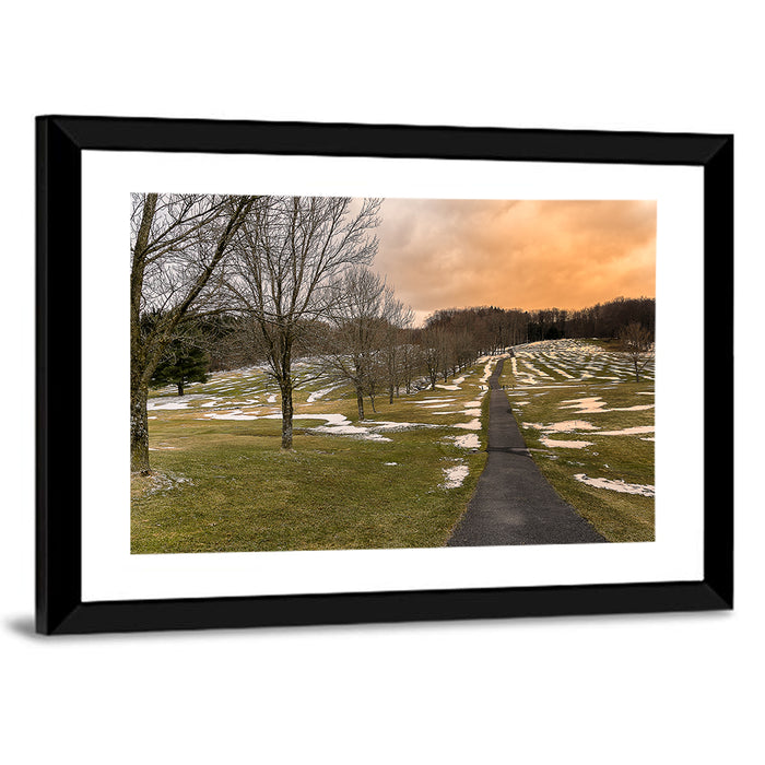 Roscoe Conkling Park Winter Path Wall Art as a framed print