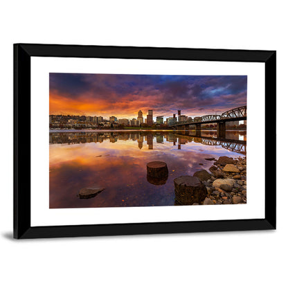 Portland Skyline at Sunset Wall Art