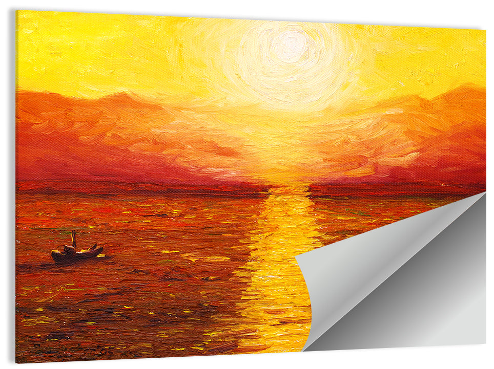 Golden Sea Sunset Illustration Wall Art